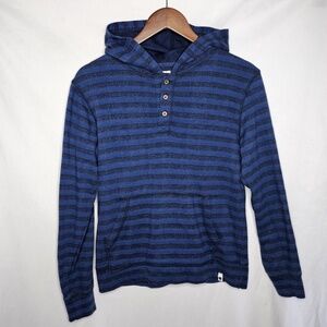 Boys Original Lucky Brand California Blue Striped Henley Hoodie Sweatshirt L